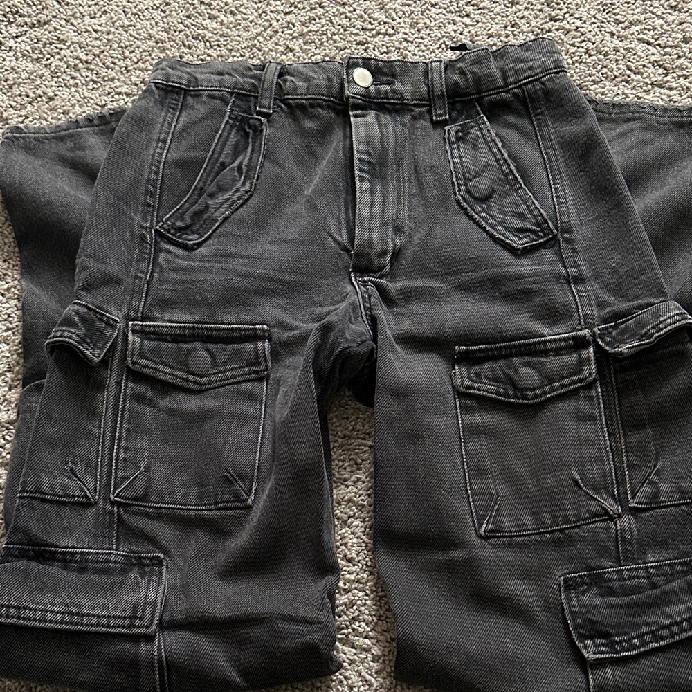 Zara low rise cargo pants denim dark wash black